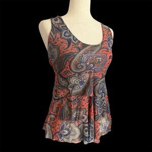 Cache Y2K Mesh Babydoll Top M Tiered Layered Flowy Paisley Halter Fairy Indie
